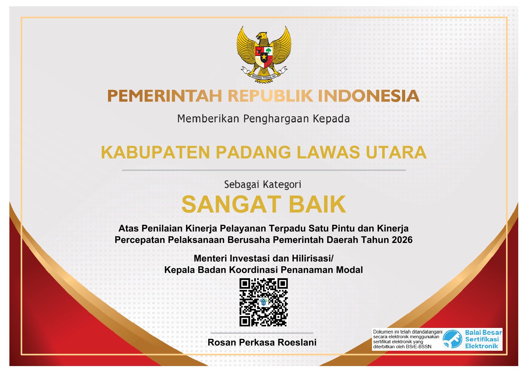 KABUPATEN PADANG LAWAS UTARA RAIH PREDIKAT SANGAT BAIK TAHUN 2026